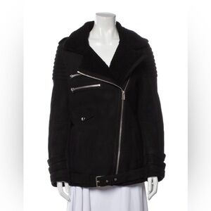 Anine Bing Black Shearling-Trim Asymmetric Leather Jacket